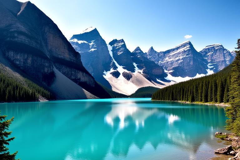 A stunning turquoise lake in Banff National Park with mountains in the background.