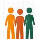 A simple icon of three figures holding hands.